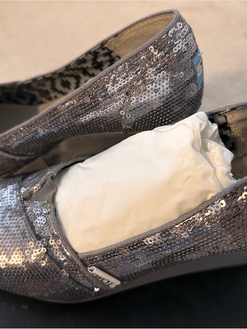 Toms Sequin Slip-On Flats - Silver